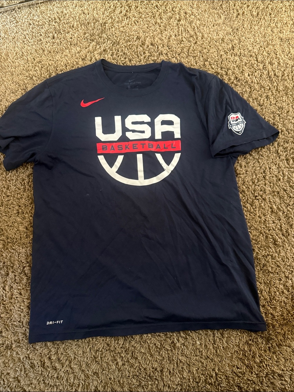 Nike Navy USA Basketball T-Shirt with Red & White Accents